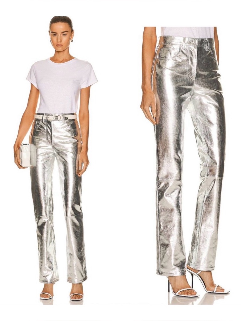 Helmut Lang Mirror Straight Leg Pant in Metallic Silver 8